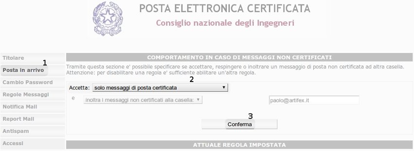 schermata impostazioni pec